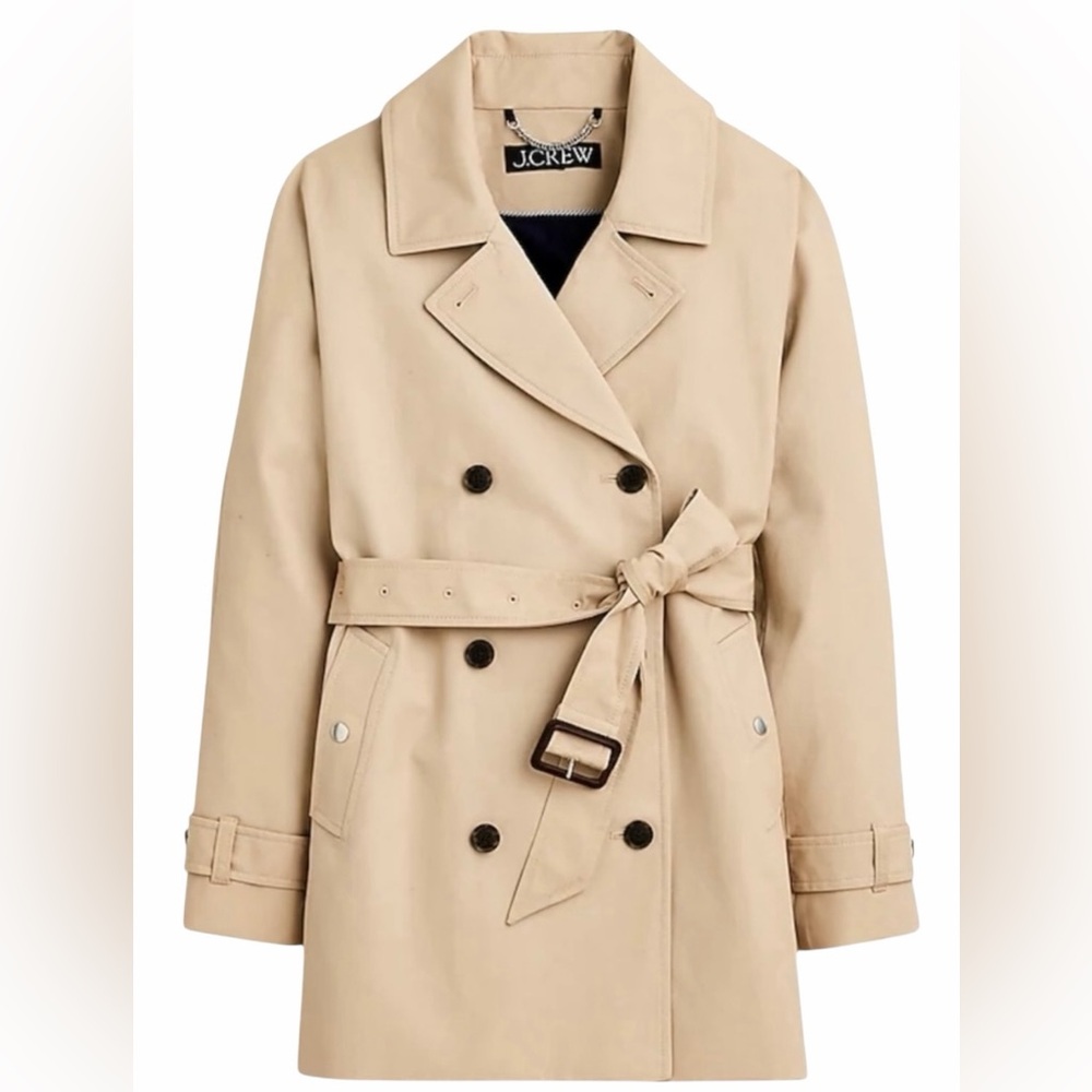 J Crew Womens Trench Coat Jacket Crop Double Breasted Tan Khaki L